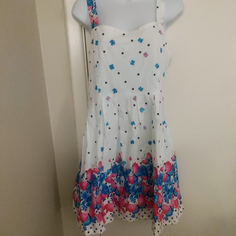 ⬇️NWT KAMANA Summer Crisp White BUTTERFLIES & POLKA DOTS Sundress Sz.XL
